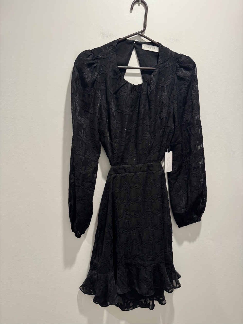 Astr Black Floral Lace Long-Sleeve Mini Dress